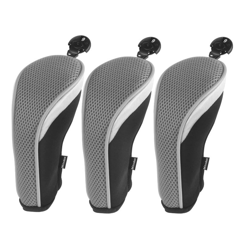 Andux Golf Hybrid Club Head Covers with Dial No. Tag Pack of 3 (All The Same Size) Black/Grey - Image 1